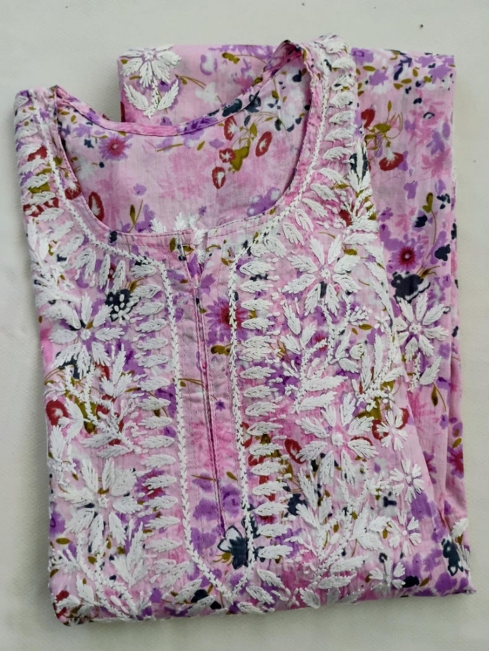 Women's Pink Floral Embroidered Tunic Top